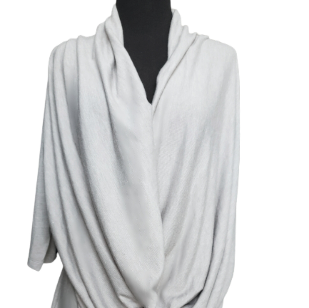 Light Gray, Long-Sleeve Drape Blouse